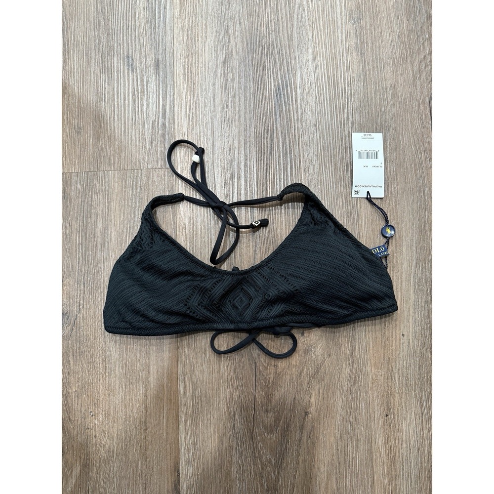Polo Ralph Lauren Black Halter Crochet Lace Bikini Top Size‎ S NEW